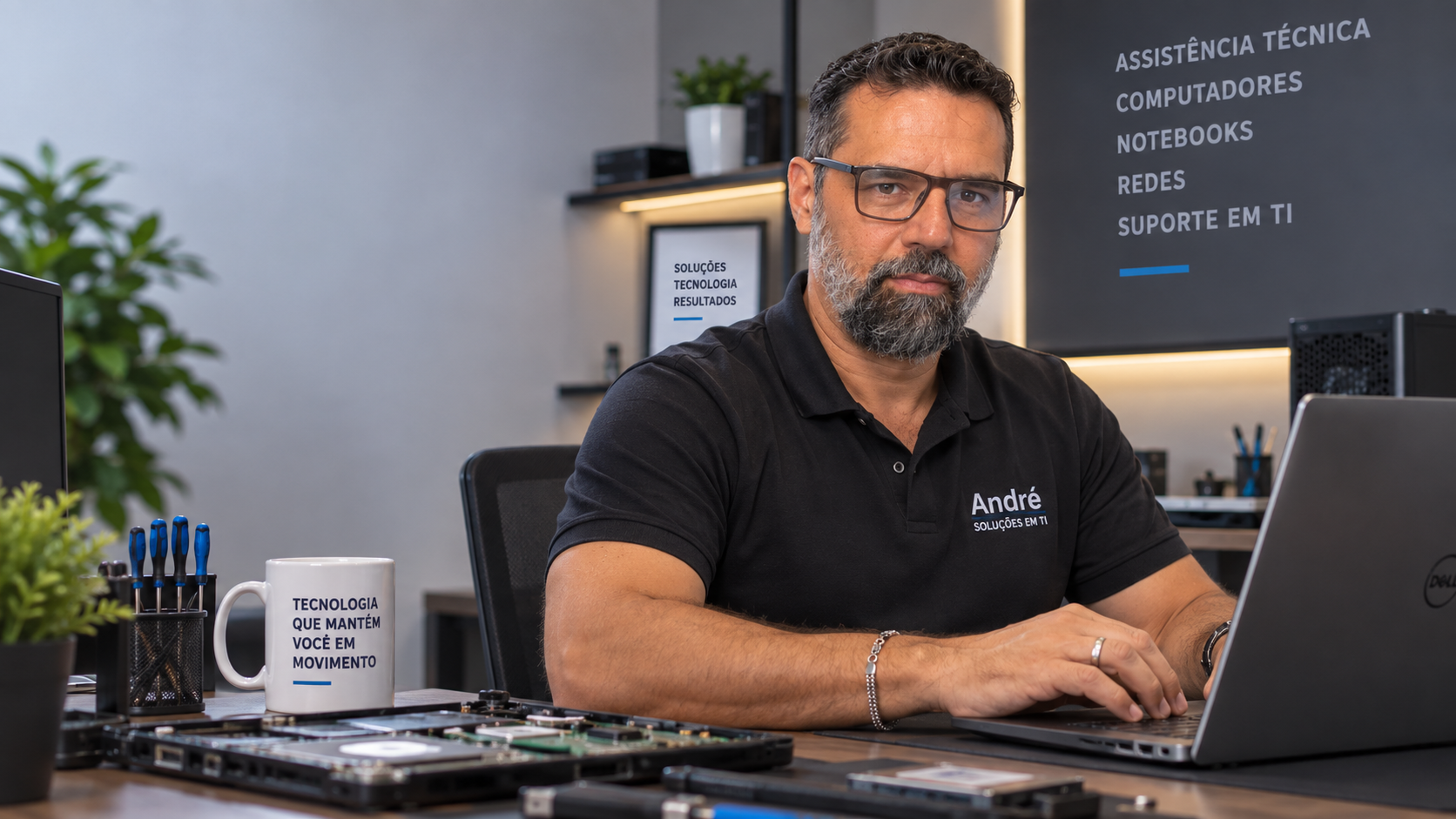 André Placa Mãe em atendimento técnico